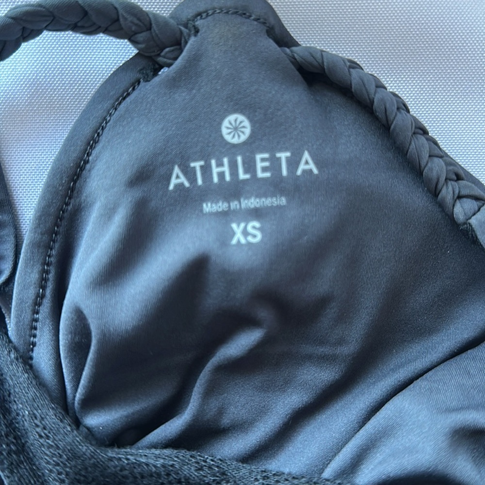 Athleta Black Mesh Gray Inside Long Dress Built in Bra Halter Ties Back Size XS - Picture 6 of 10